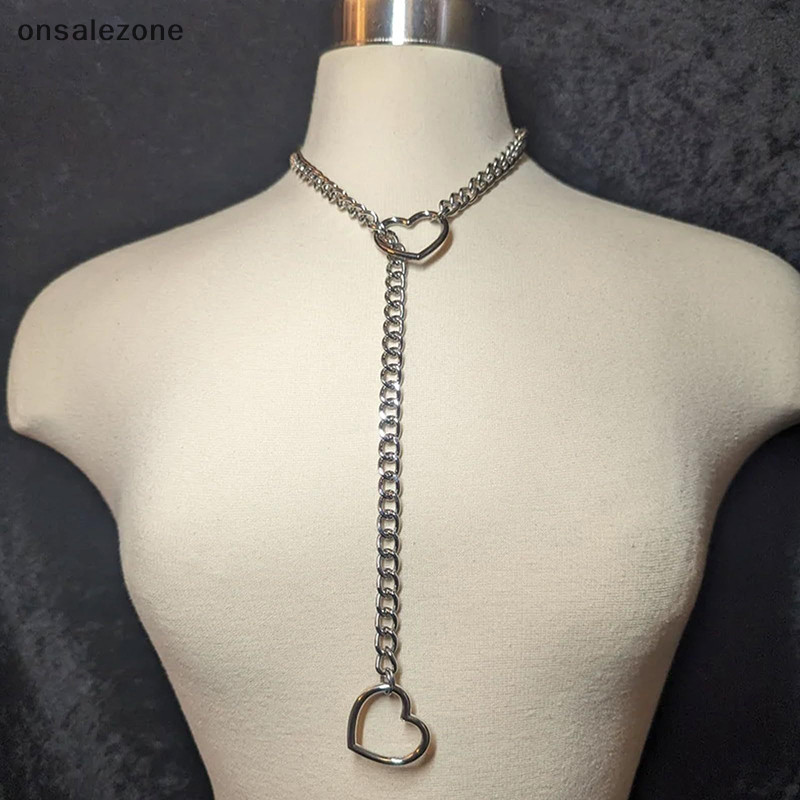 OZTH Womens Heart O-Ring Slip Chain Necklace Punk Rock Aço Inoxidável Colar Longo Cubano Jóias Lariat Y-Vary Ajustável