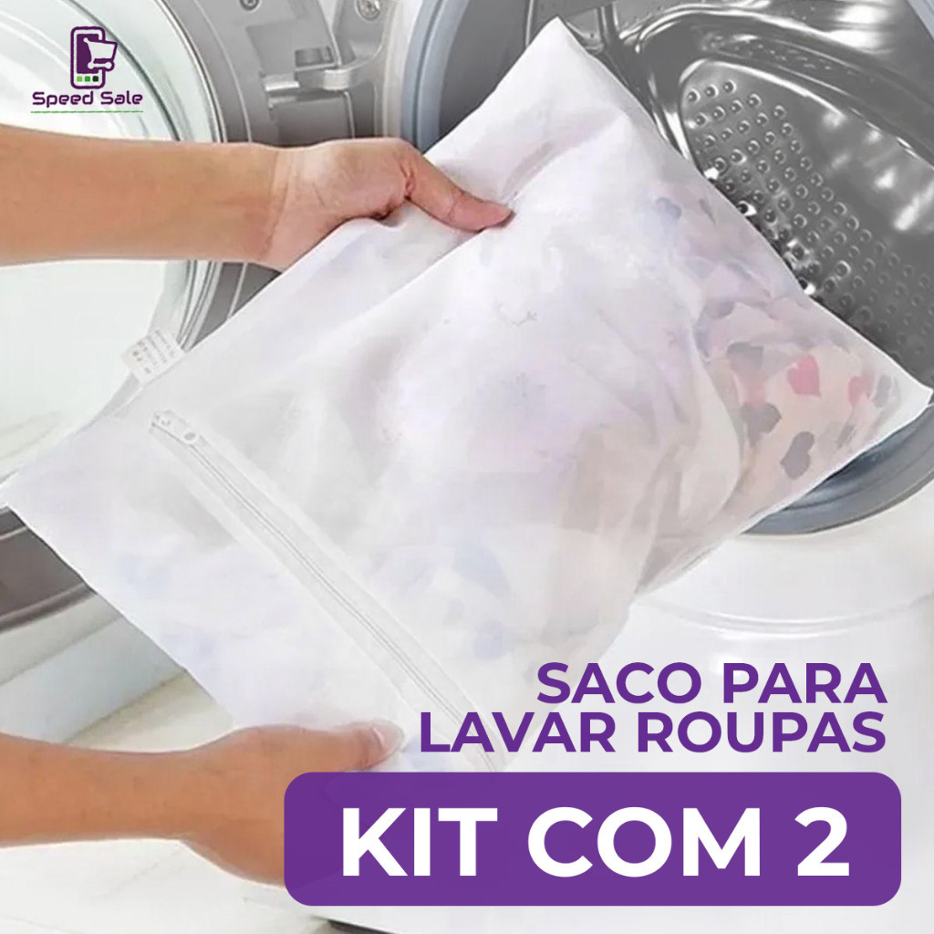 Kit com 2 Sacos para lavar roupas Protetor De Lingerie Roupa Íntima Tecido Delicado Tela Papa Bolinha 30x40 cm