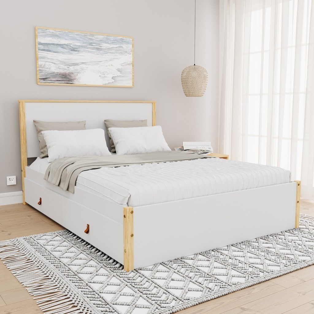Cama Casal 4 Gavetas Íris CabeCasa MadeiraOriginals Branco/Natural em Oferta na Shopee