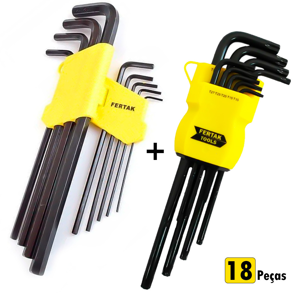 Kit Jogo 18 Peças De Chave Allen Sextavada E Torx Longa Com Furo Cr-V Tipo L Profissional em Oferta na Shopee