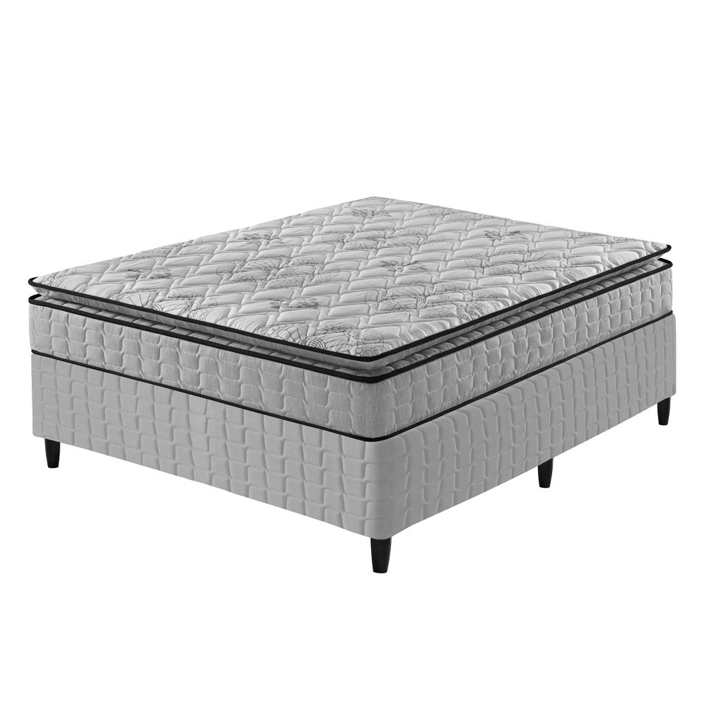 Cama Box Viúva Cinza + Colchão Ortopedico Espuma D33 Pillow Top Hanover One 128x188x59cm - Home & Living