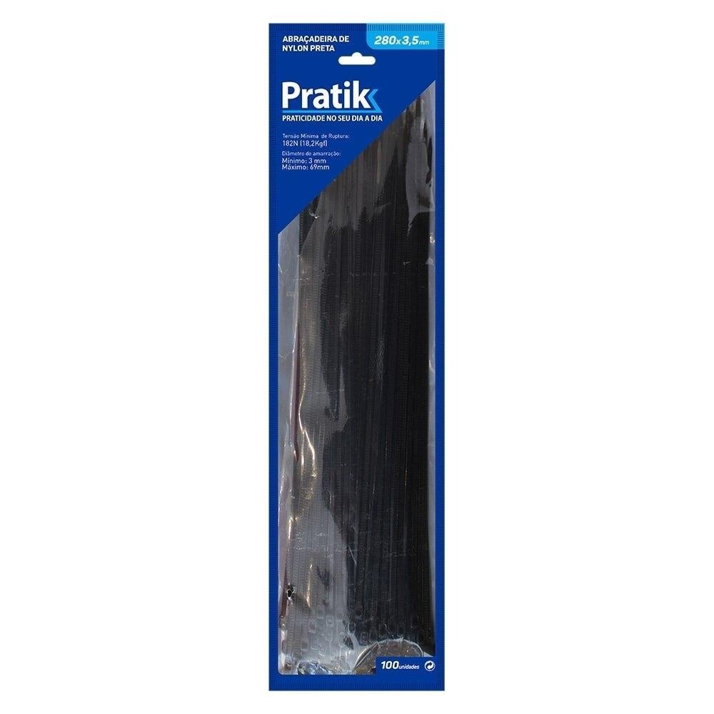 Abraçadeira Nylon Pratik 280x3,5mm Preto - Embalagem com 100 Unidades - Home & Living