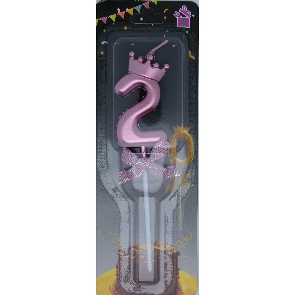 Vela de Aniversário Coroa Rosa Palito com Laço 0-9
