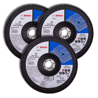 Discos Flap 180mm Bosch Grão 40 em Óxido de Alumínio X421 Kit com 3 Curvo 7" em Oferta na Shopee