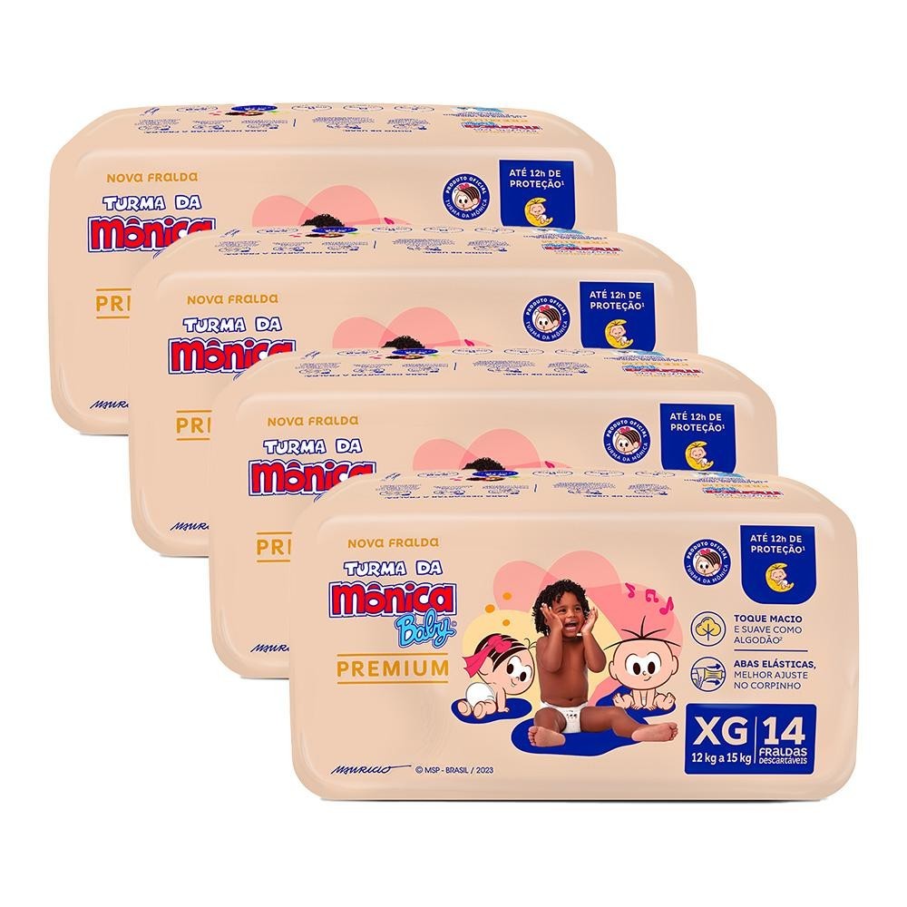 Kit 4 Fralda Turma da Mônica Baby Premium Jumbo XG com 14un cada em Oferta na Shopee