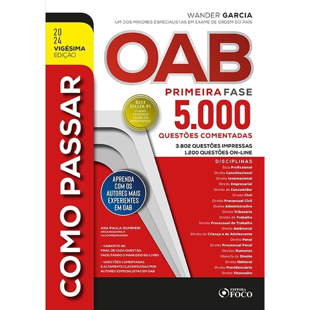 Livro Como Passar na OAB - 1ª Fase - 5.000 Questões Comentadas - 20 ª Ed - 2024 - Livros Sorocaba
