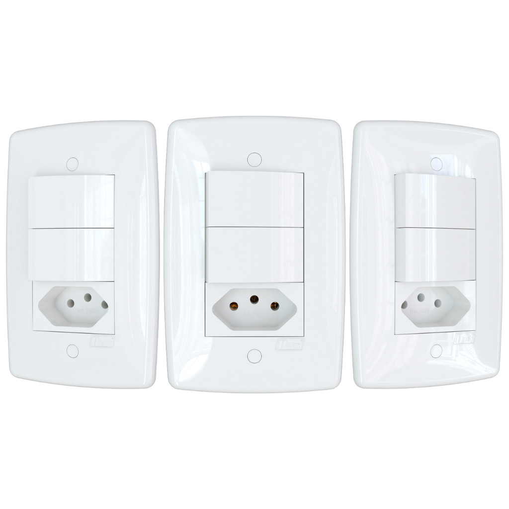 3 Interruptores Duplo simples com tomada 10A Branco Finesse+ B.lux em Oferta na Shopee