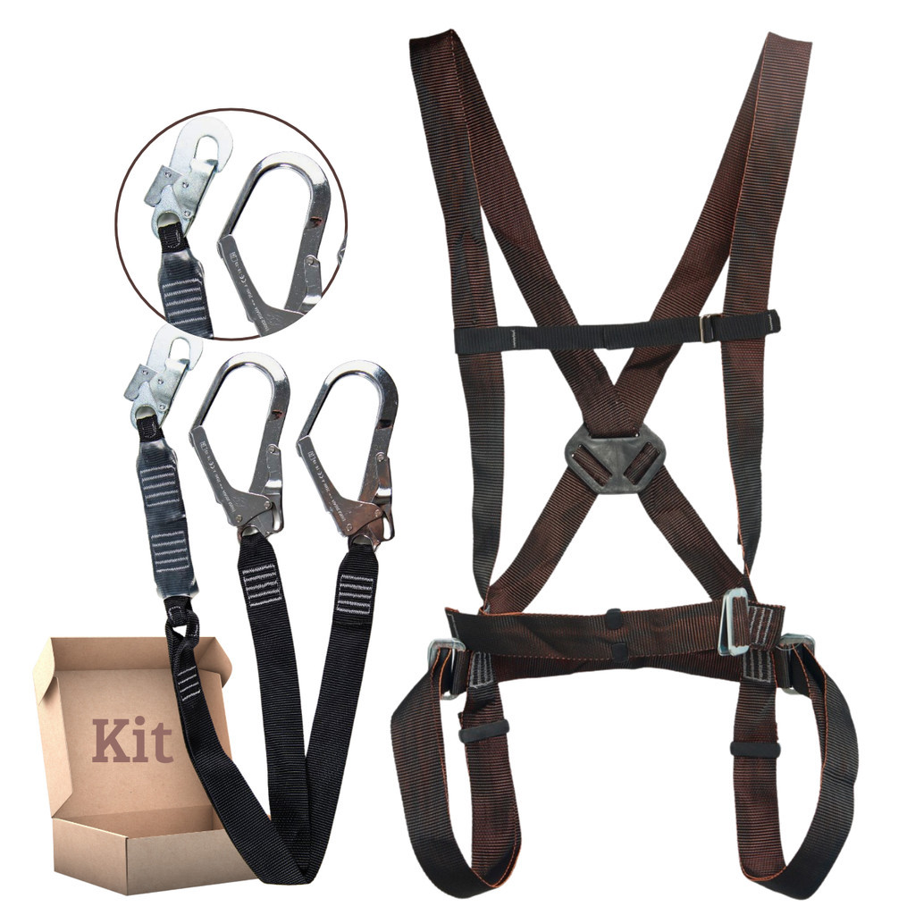 Kit para Trabalho em Altura Cinto Paraquedista 1 Argola + Talabarte Y com ABS