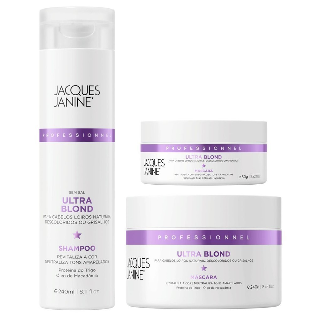 Kit Jacques Janine Ultra Blond Tratamento Matizador Shampoo Máscara 80g ou 270g em Oferta na Shopee