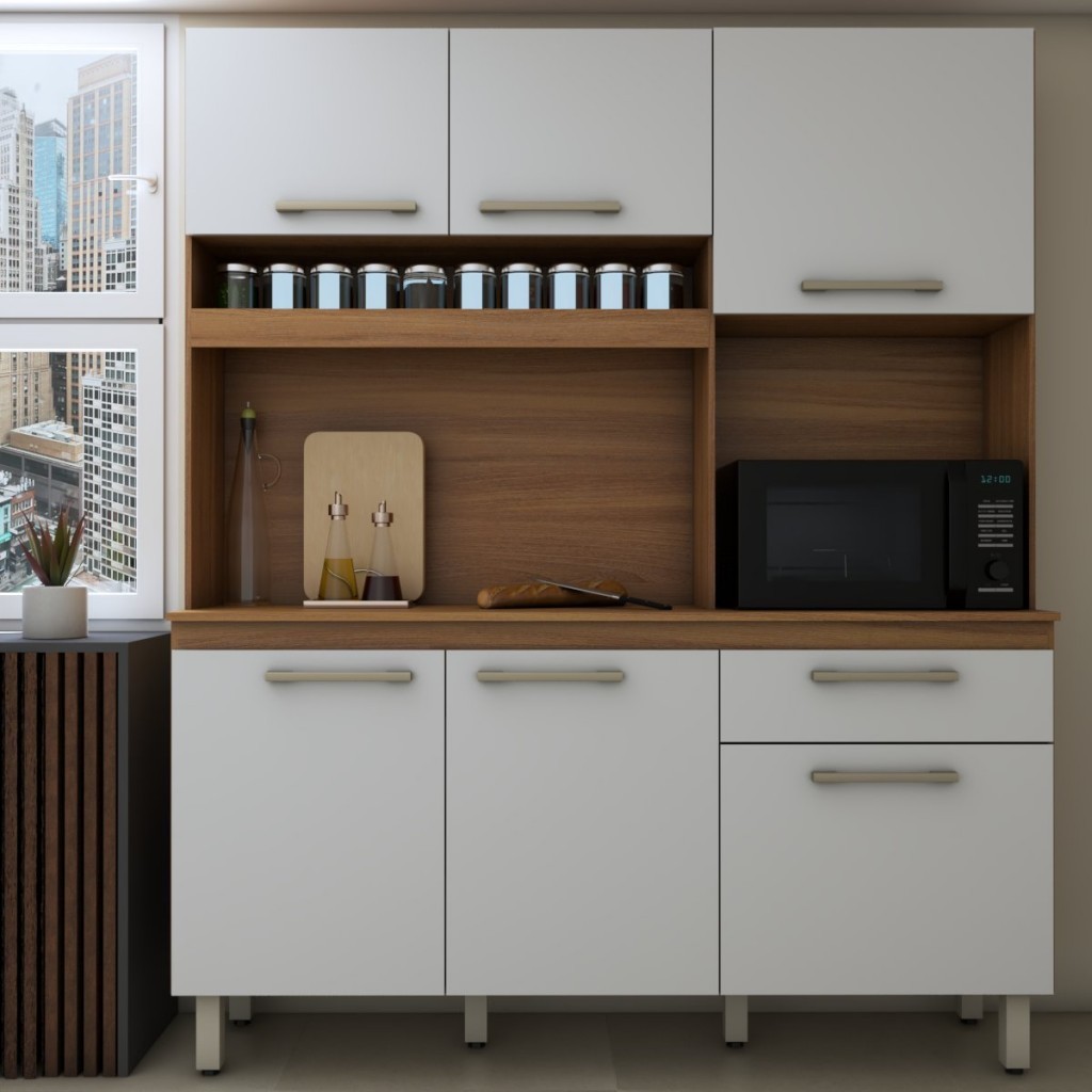 Cozinha Compacta Larissa 6 Portas 1 Gaveta Freijó/Branco - Panorama Móveis em Oferta na Shopee