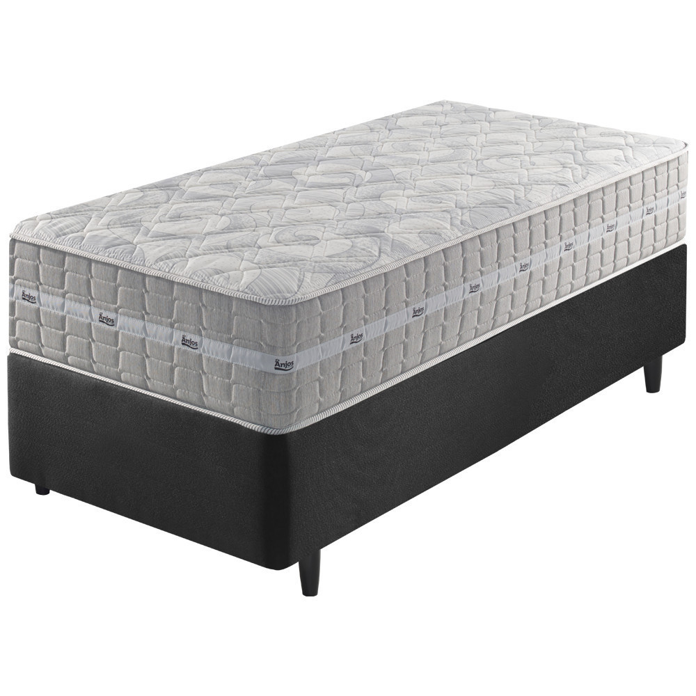 Cama Box Solteiro King Preto + Colchão Molas Ensacadas Alabama 96x203x61cm - Home & Living