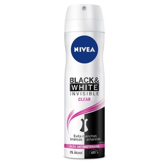 NIVEA BLACK&WHITE DESODORANTE AEROSSOL INVISIBLE CLEAR COM 150ML em Oferta na Shopee