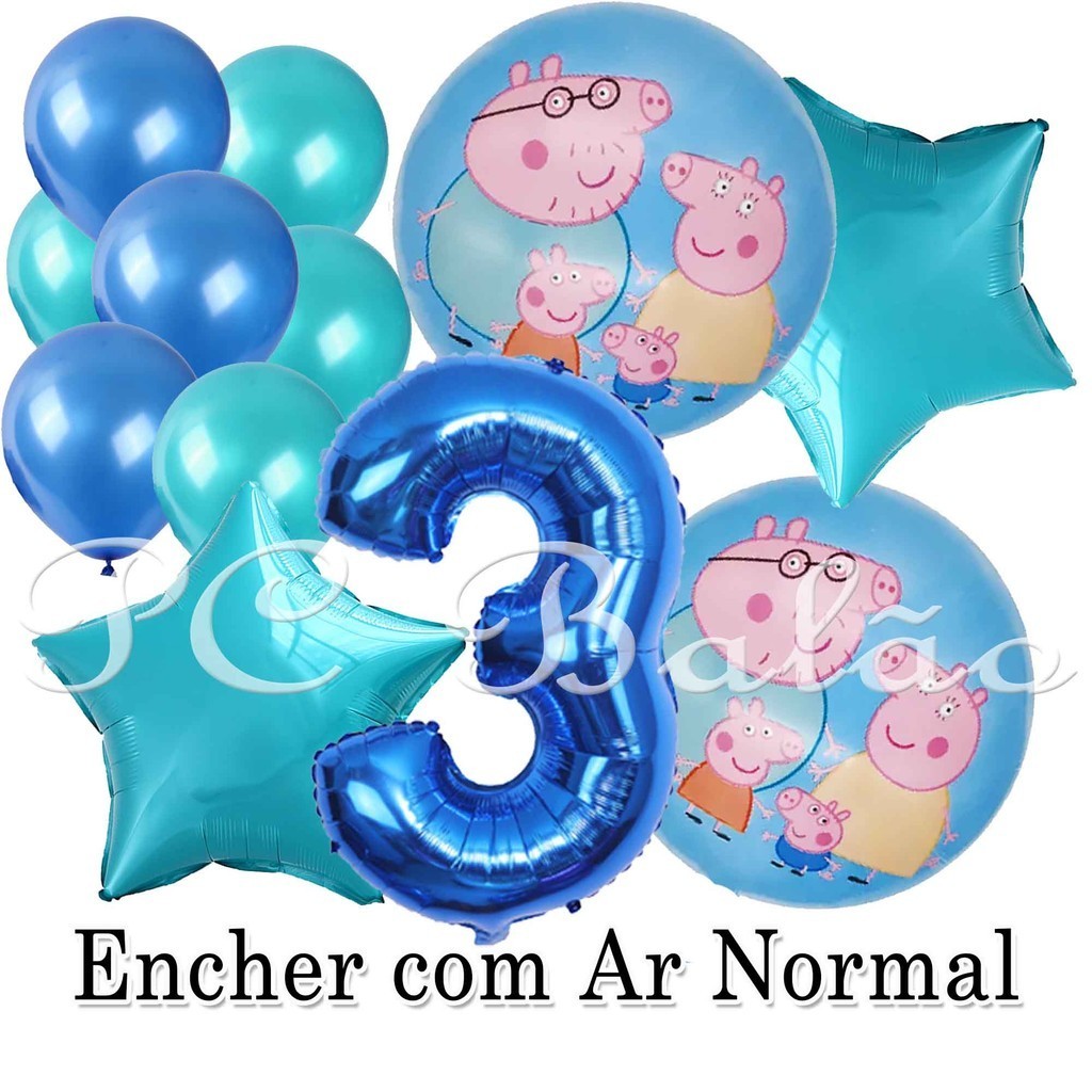 12 Balão Metalizado 2 PEPPA PIG + Bexiga 4 AZUL CLARO 3 AZUL + 1 N° 70cm AZUL + 2 Estrela AZUL CLARO em Oferta na Shopee