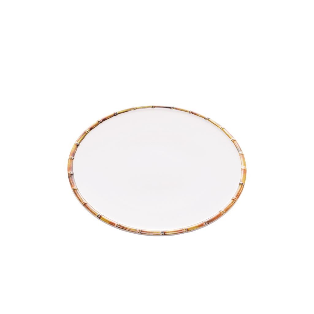 Prato Raso Para Jantar Refeições Branco De Melamina Com Borda Bambu 27cm