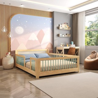 Cama Infantil Casal Montessoriano Wave com Rattan Casatema Verde/Natural em Oferta na Shopee