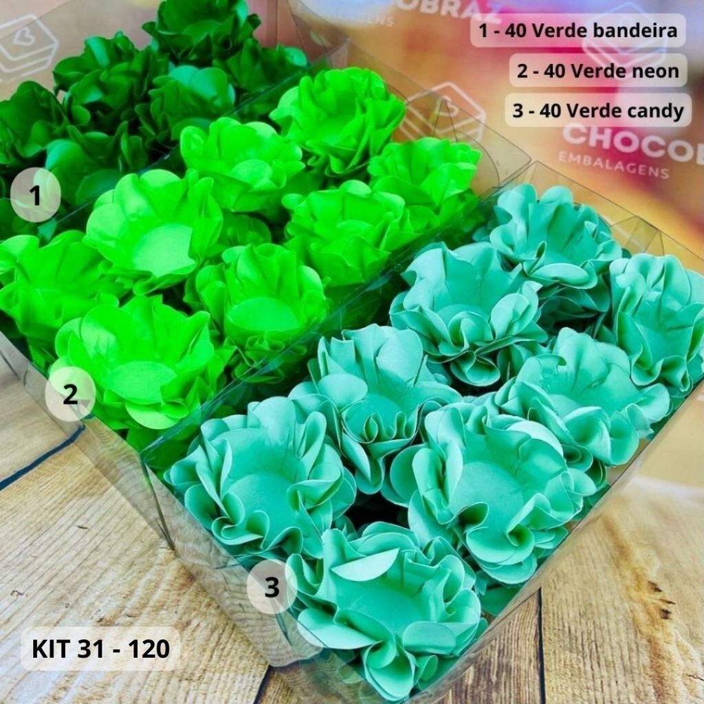 KIT 120 Forminhas Para Doces Finos VERDE BANDEIRA+V.NEON +V.CANDY - Home & Living