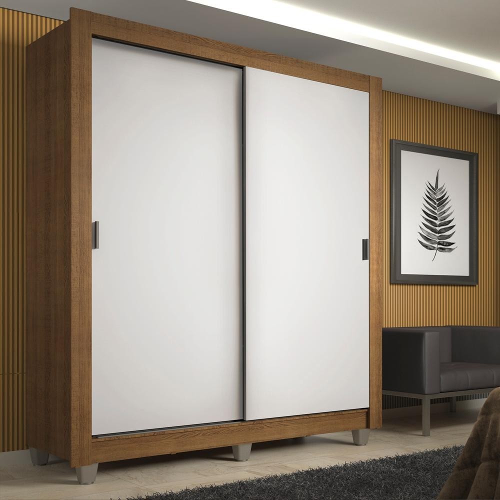 Guarda-Roupa Solteiro Madesa Denver 2 Portas de Correr com Pés - Rustic/Branco em Oferta na Shopee