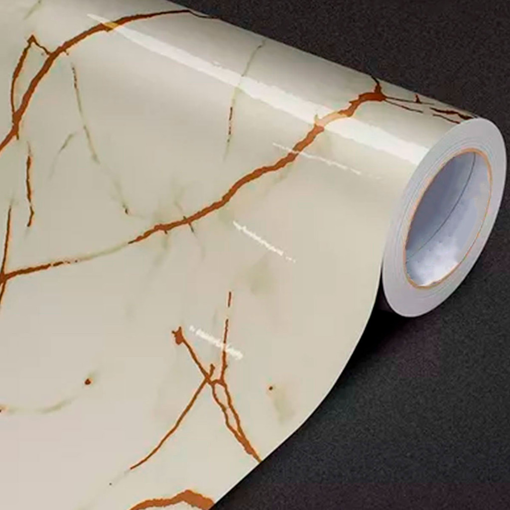 Envelopamento Adesivo Mármore Crema Marfil Dourado Vinílico Autocolante Lavável 3m x 60cm