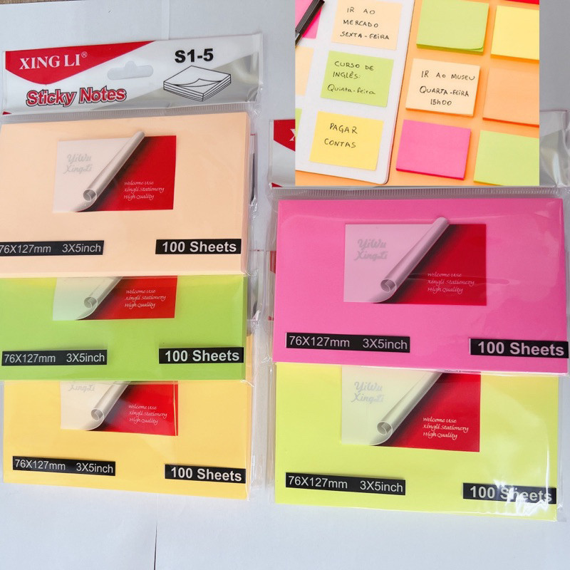 Kit 2 Bloco de Notas Adesivas Post-it Adesivos Papel p Recados Bloco Notas Coloridos