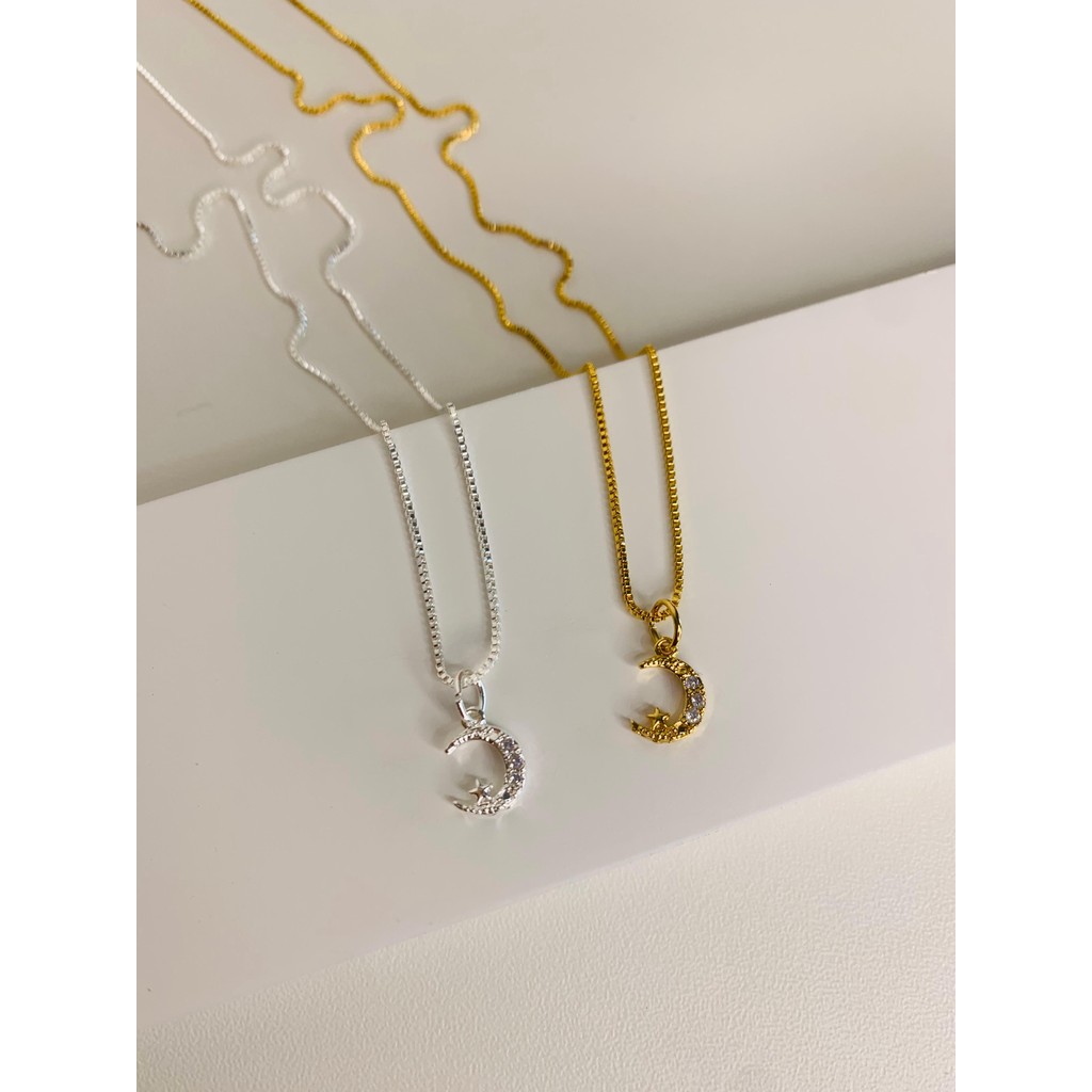 Colares de Lua e estrela semi joia ouro 18kl e prata 925 minimalista com detalhes em zircônia
