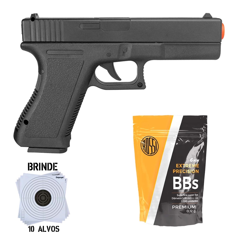 Pistola Airsoft Spring Glock GK-V307 – Vigor +  BB's Plásticas Airsoft 0.12g 1000un - Rossi + Alvos em Oferta na Shopee