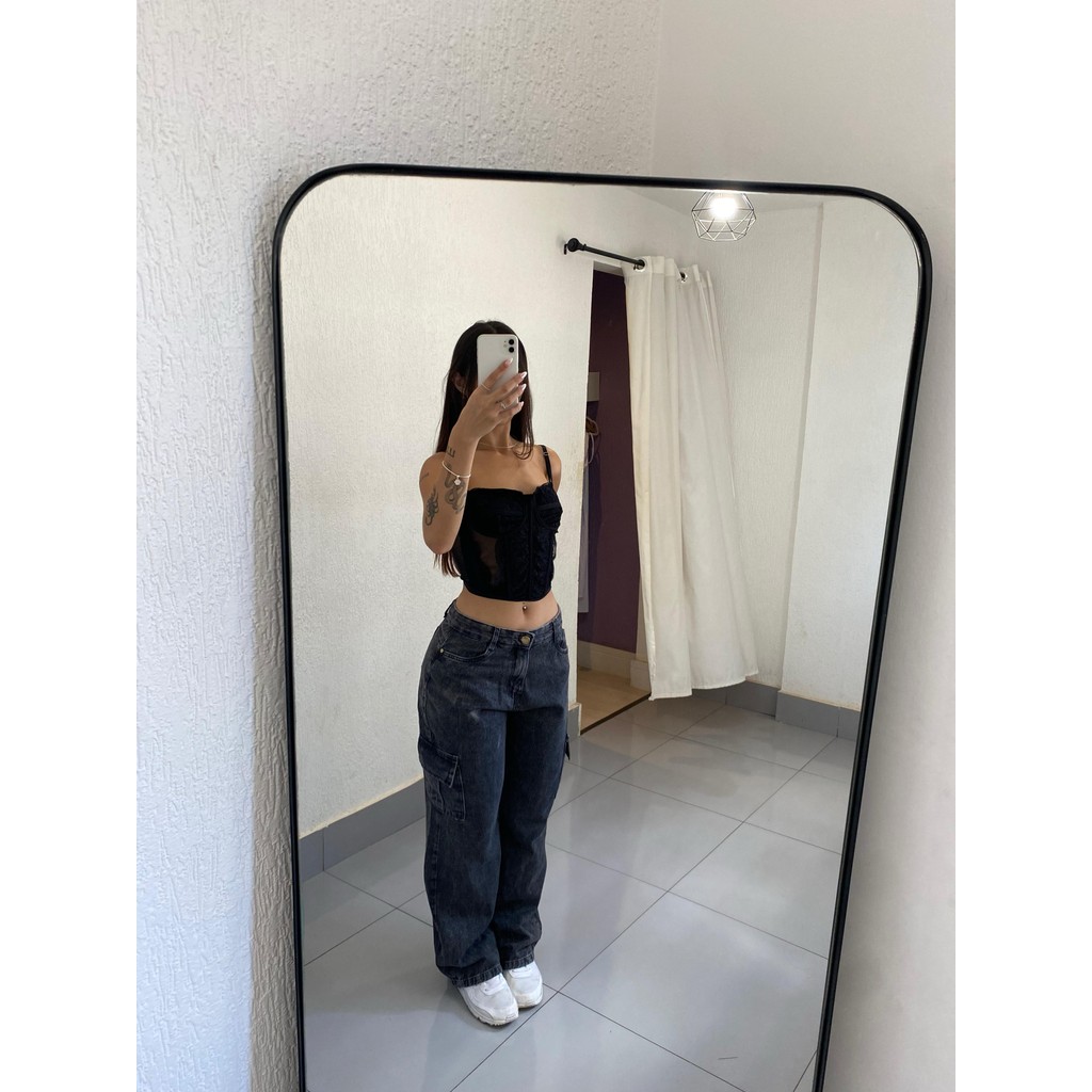 Calça Cargo Jeans Grafite LEIAM A LEGENDA