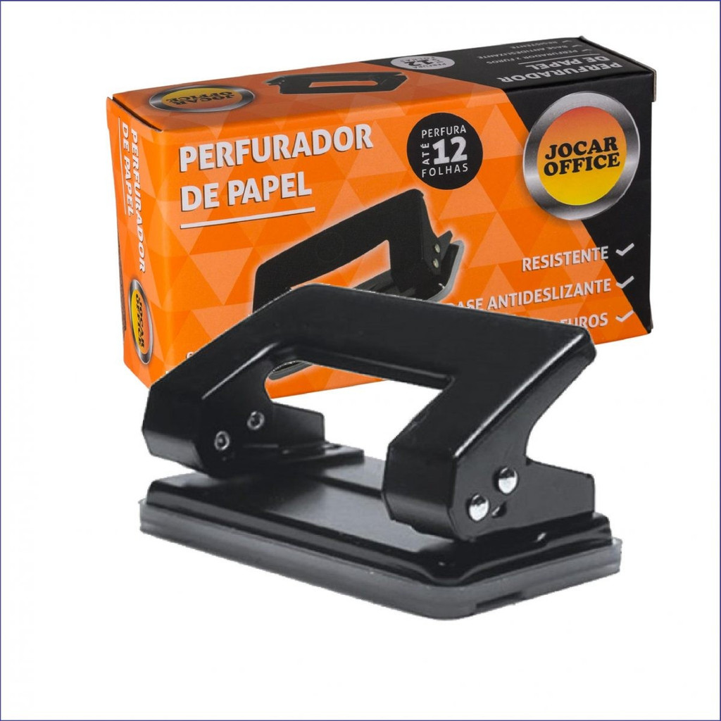 Furador Perfurador Papel Eva Scrapbook 2 Furos 12 Folhas Preto