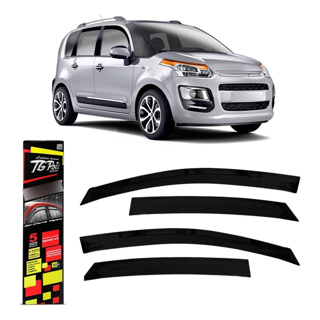 Calha de Chuva Citroen C3 Picasso e Air Cross 2010 a 2020 4P TG Poli Defletor Protetor Janelas Fumê