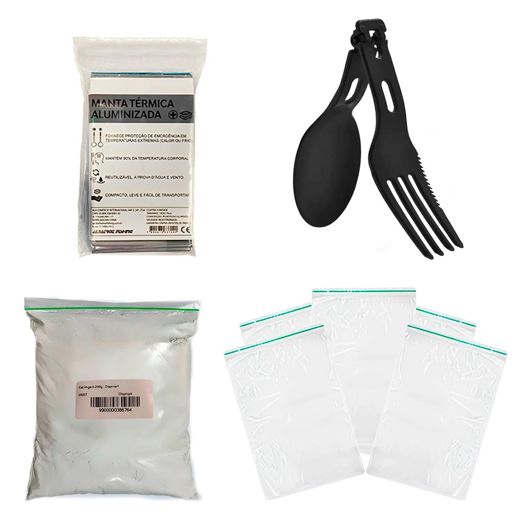 Kit Zip Lock + Cal Virgem + Talher + Manta Aluminizada em Oferta na Shopee