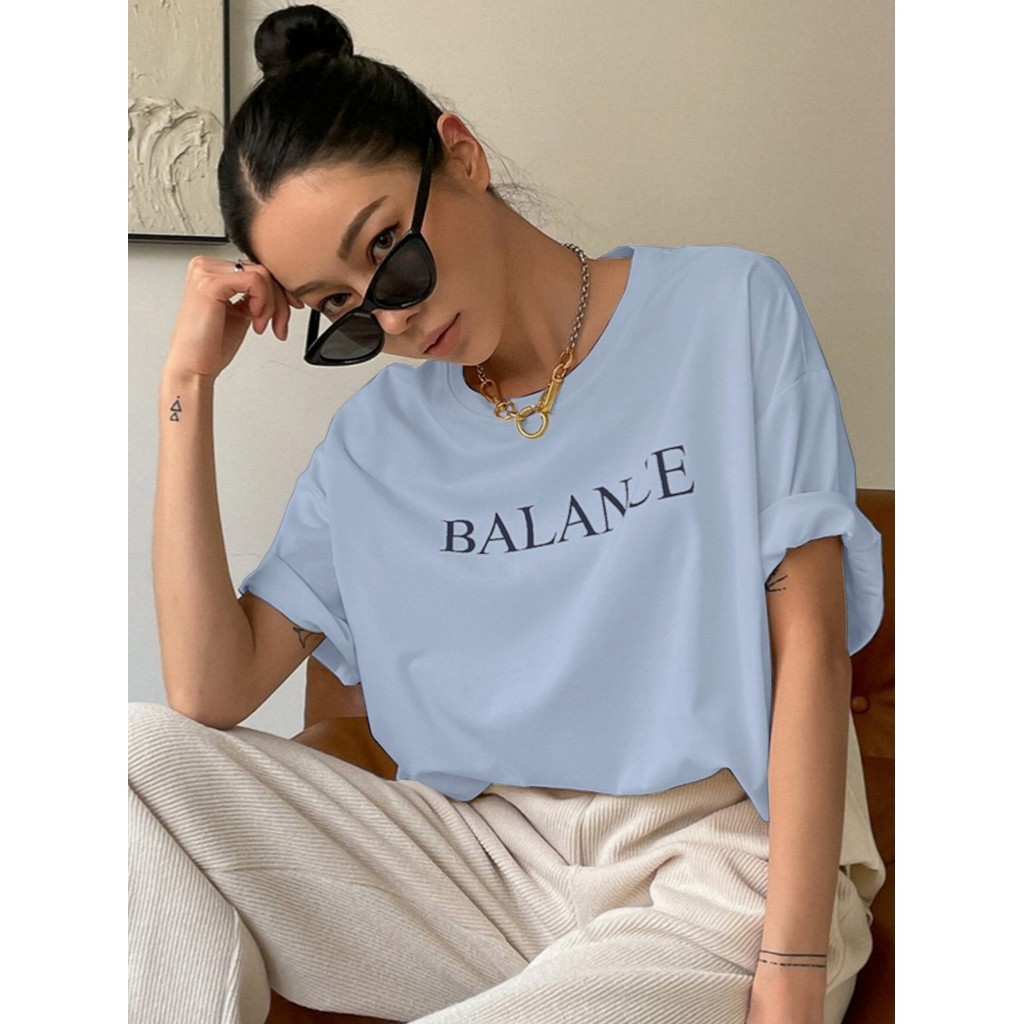 Camiseta Azul Bebe Básica Balance Minimalista T shirt Estilo Vintage Estampa Simples Básica
