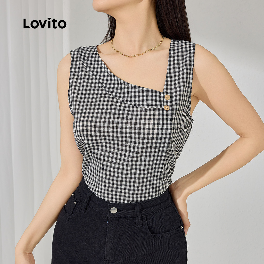 Lovito Regata Casual xadrez com botões para mulheres L123ED178 - Women Clothes