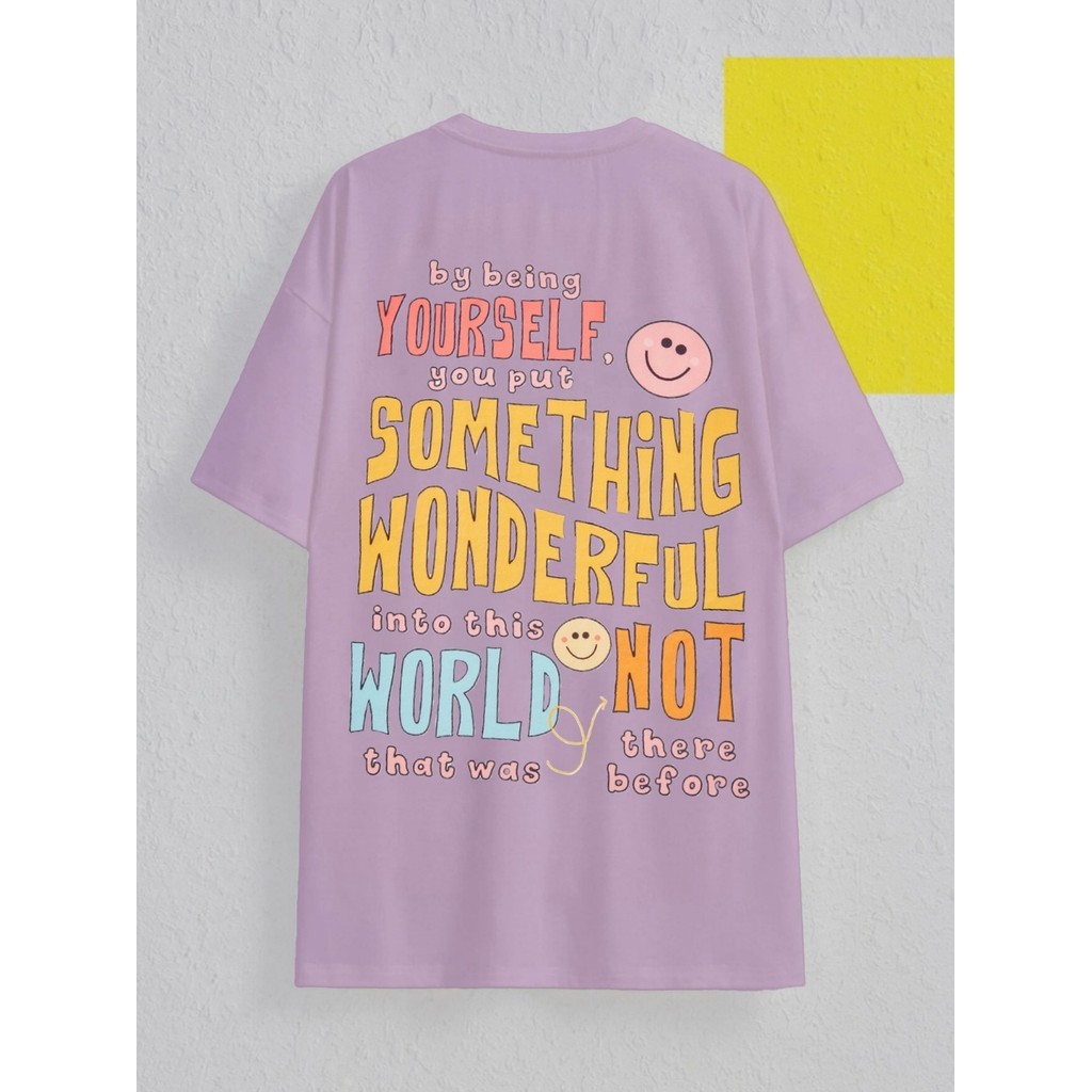 Camiseta Oversized Estampa Be Love Yourself Lilas Unissex Colorida Bordado Aesthetic Streetwear