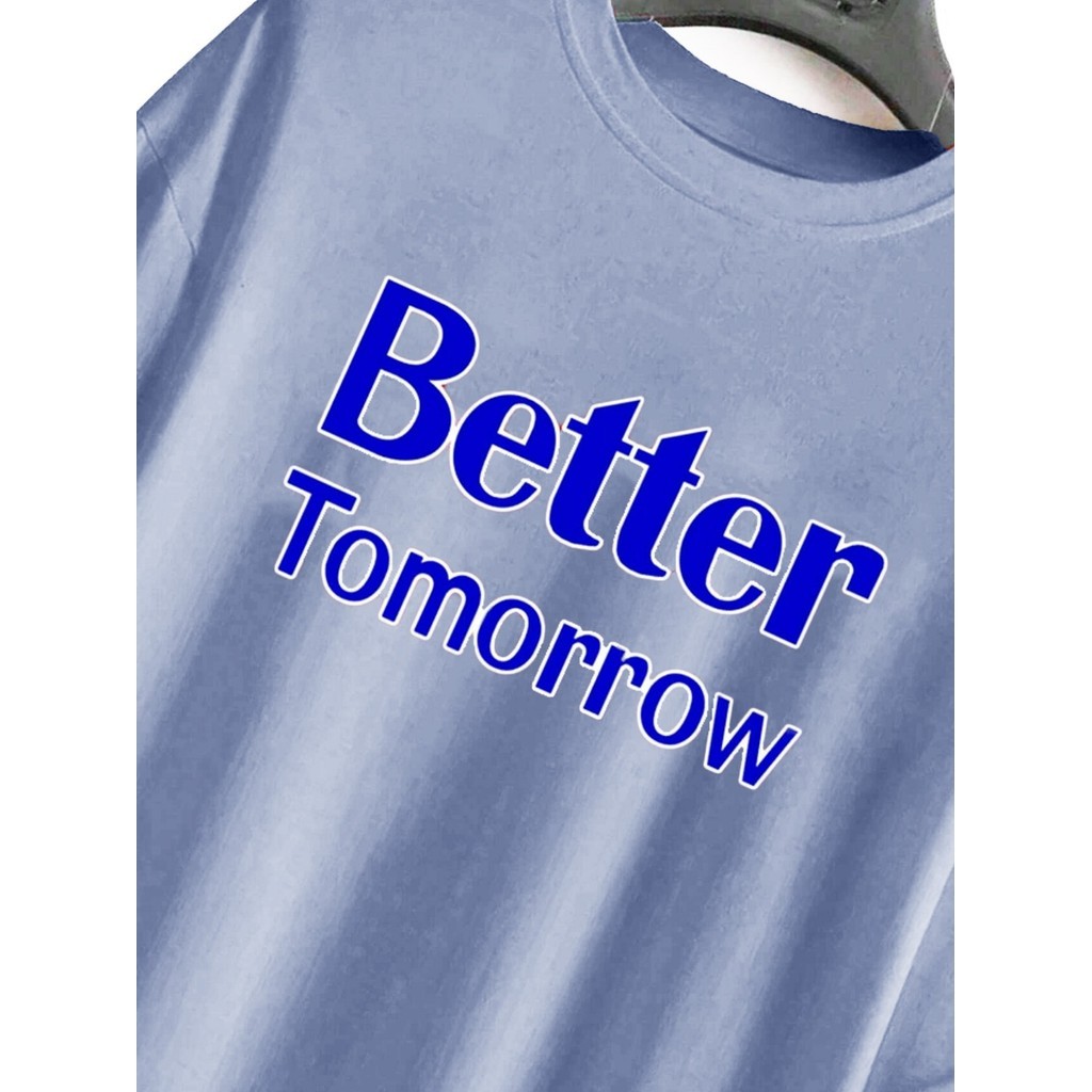 Camiseta Oversized Azul Frase Better Tomorrow Aesthetic Moderno Tecido Leve Blusa Larga Confortável