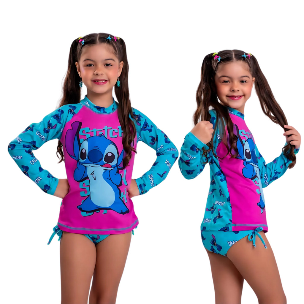 Kit Conjunto Biquíni E Blusa Proteção Uv 50+ Infantil Juvenil 2 ao 14 anos