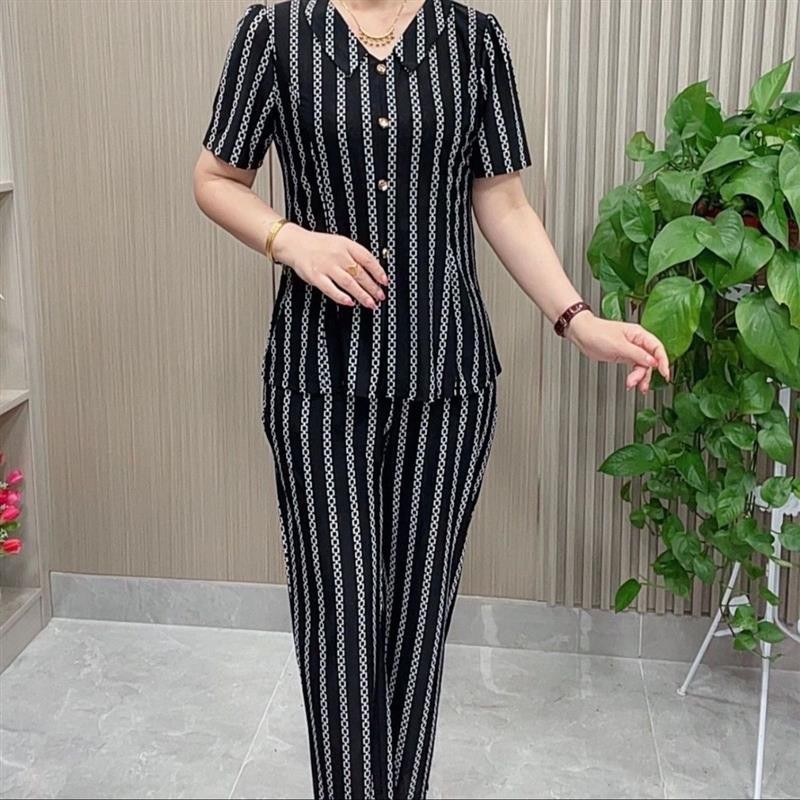 Mãe gelo seda verificado manga curta dois conjuntos solto mais magro olhar conjunto feminino