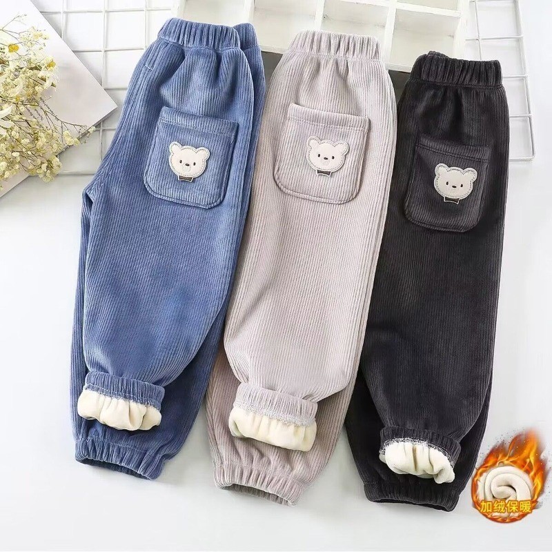 Crianças Calças Quentes Outono Inverno Meninas Engrossar Do Bebê Meninos Bonito Urso Impressão Casuais Harem
