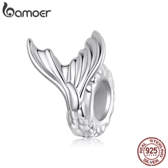 Bamoer 925 Prata Esterlina Charme Sereia Cauda Silicone Espaçador Contas DIY Para Pulseira Presentes