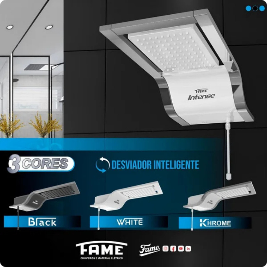 Chuveiro Ducha Eletrica Intense Khrome / White / Black 220V 7800W – Fame