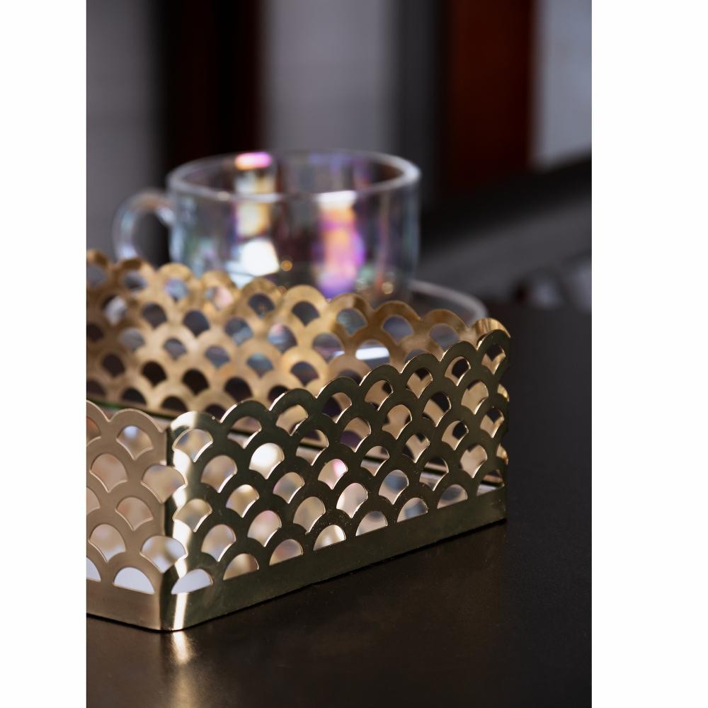 Bandeja Lyor Arles de Metal com Espelho Dourada 21cm x 13cm - Home & Living