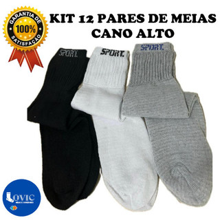 Kit Com Até 12 Pares De Meias Cano Alto Sport Masculina Feminina Unissex Algodão Sortidas Premium