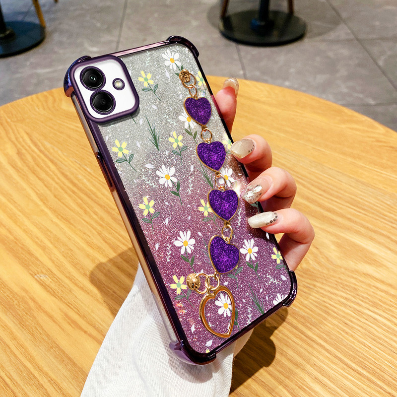 Para Samsung Galaxy A07 A06 4G 5G A05S A05 A04E A04 A03 Core A03S A02 M02 A02S M02S F02S Tela Cheia Flores Com Pulseira 