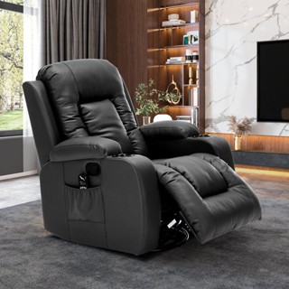 Poltrona do Papai Sala de Estar Giratória Reclinável Manual Austin Aquecimento Massagem PU Preta G94 em Oferta na Shopee