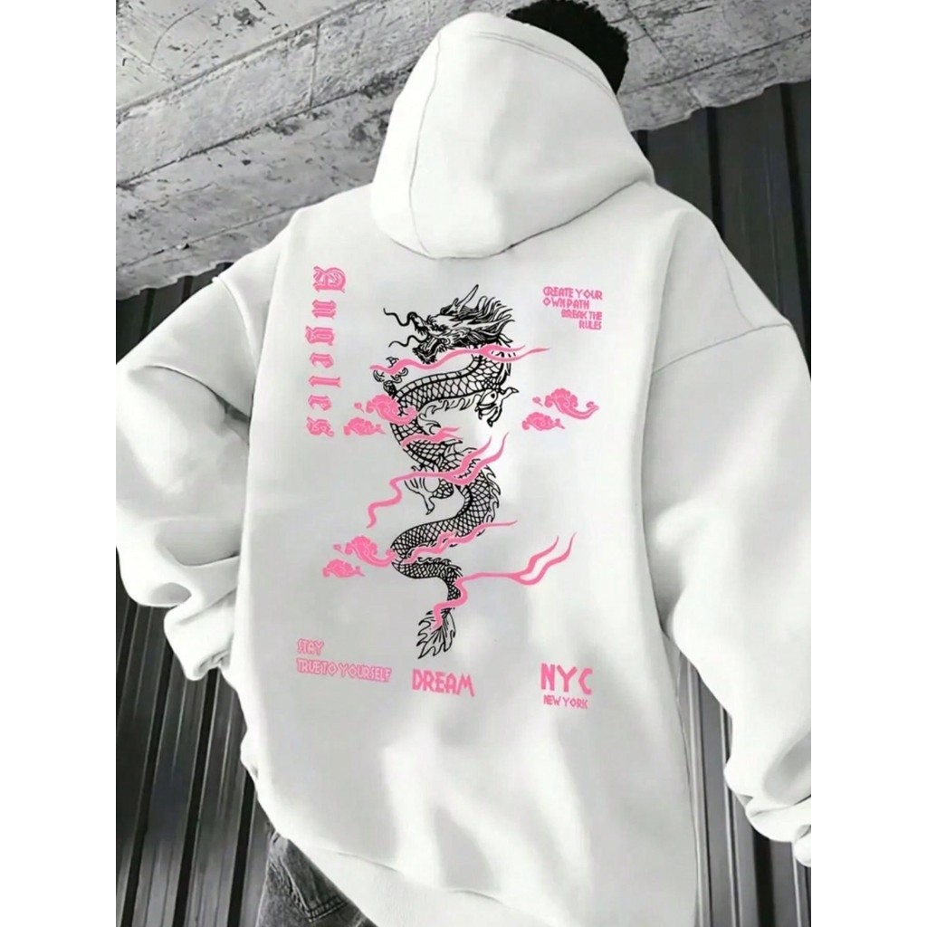 Blusa Moletom Masculino Estampado Dragão Chines Canguru Agasalho Casaco De Frio Flanelado