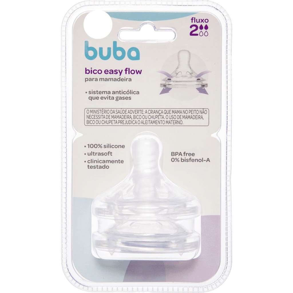 Bico em Silicone para Mamadeira Easy Flow 2UN Fluxo 2 - Buba