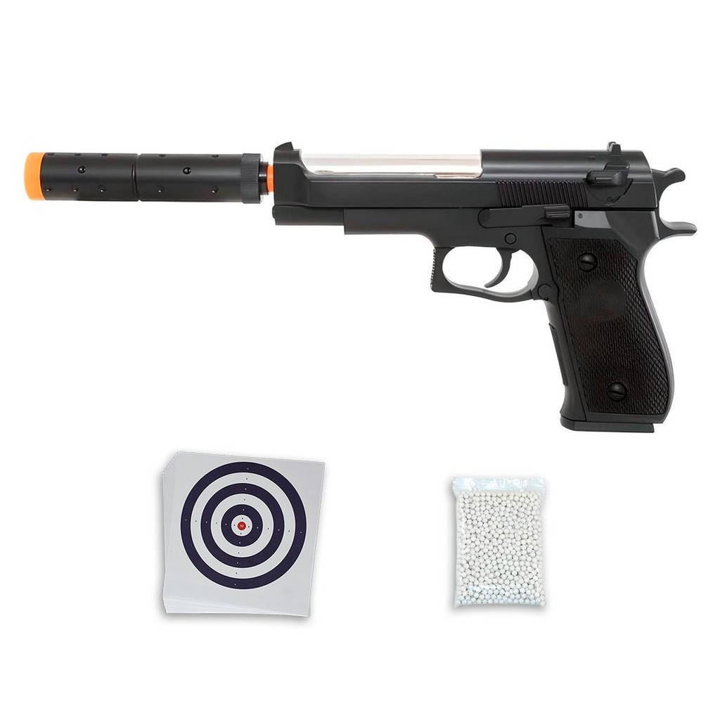 Pistola AirSoft Spring Beretta M22 6mm Preta - Double Eagle + Esfera + Alvo em Oferta na Shopee