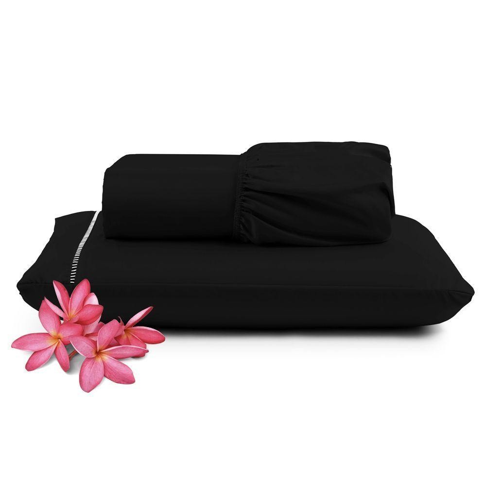 Jogo Cama Lençol Unique Solteiro 400 Fios Ponto Palito 2 Peças - Preto - Home & Living