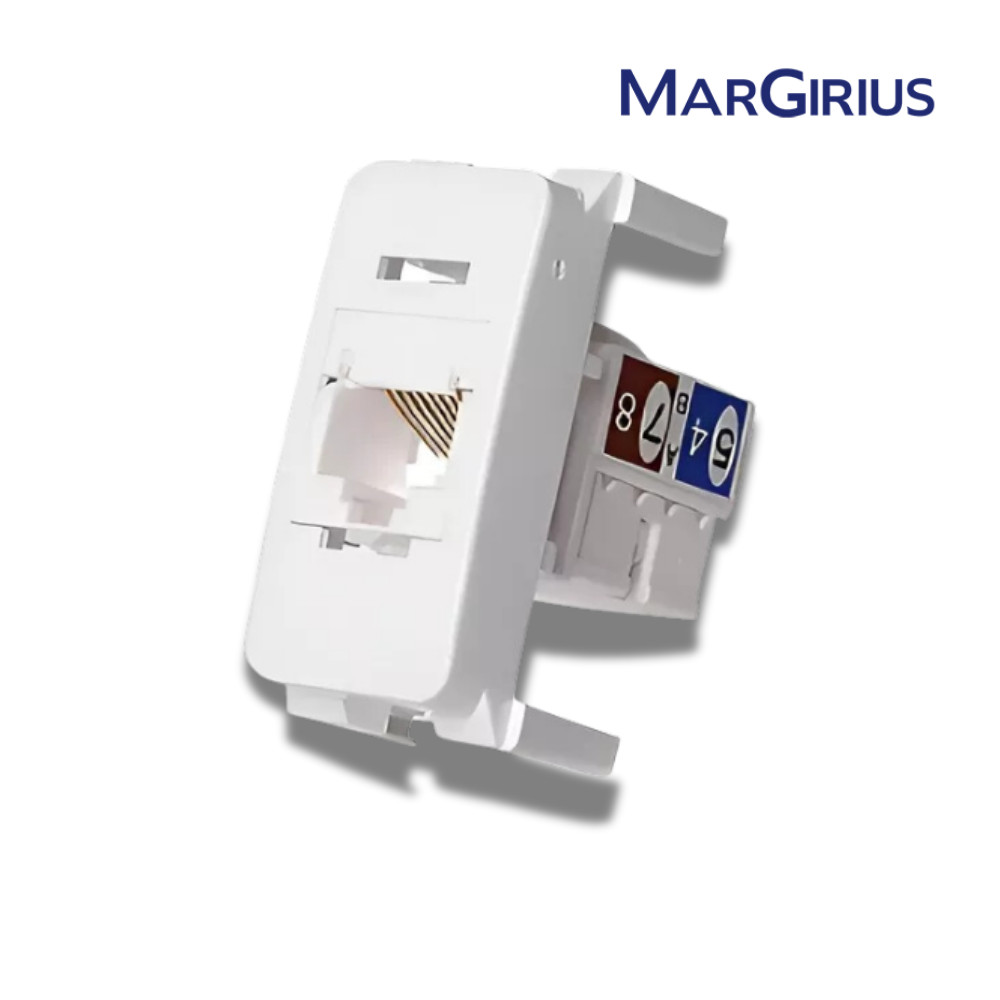 Módulo Tomada Informática Branco 1 Gbps Margirius Conexão Rede Internet Cabeamento UTP Estruturado Conectividade RJ45 