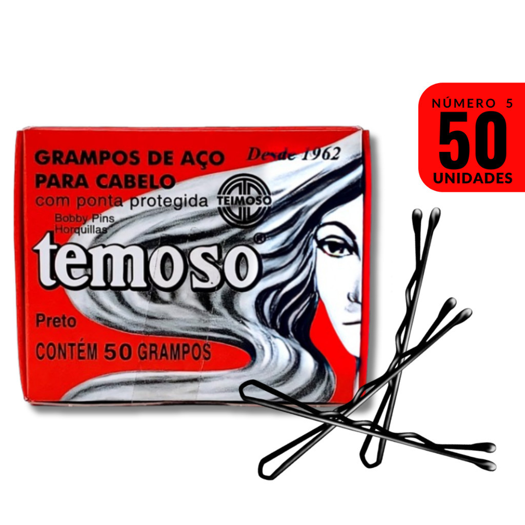 Grampo temoso Para Cabelo N° 5 C/50un PRETO - TEIMOSO em Oferta na Shopee