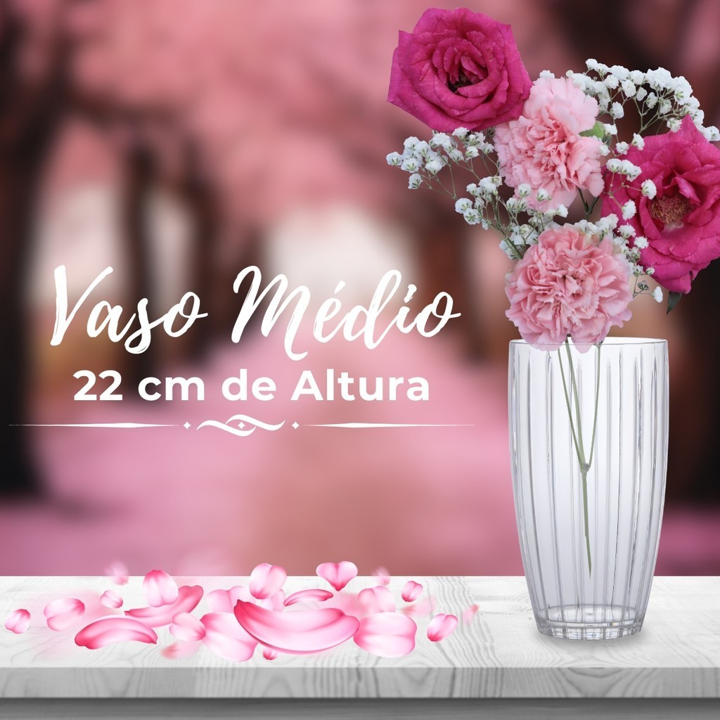 Vaso de Planta Acrílico Transparente Flores P/ Prateleira Médio - Paramount