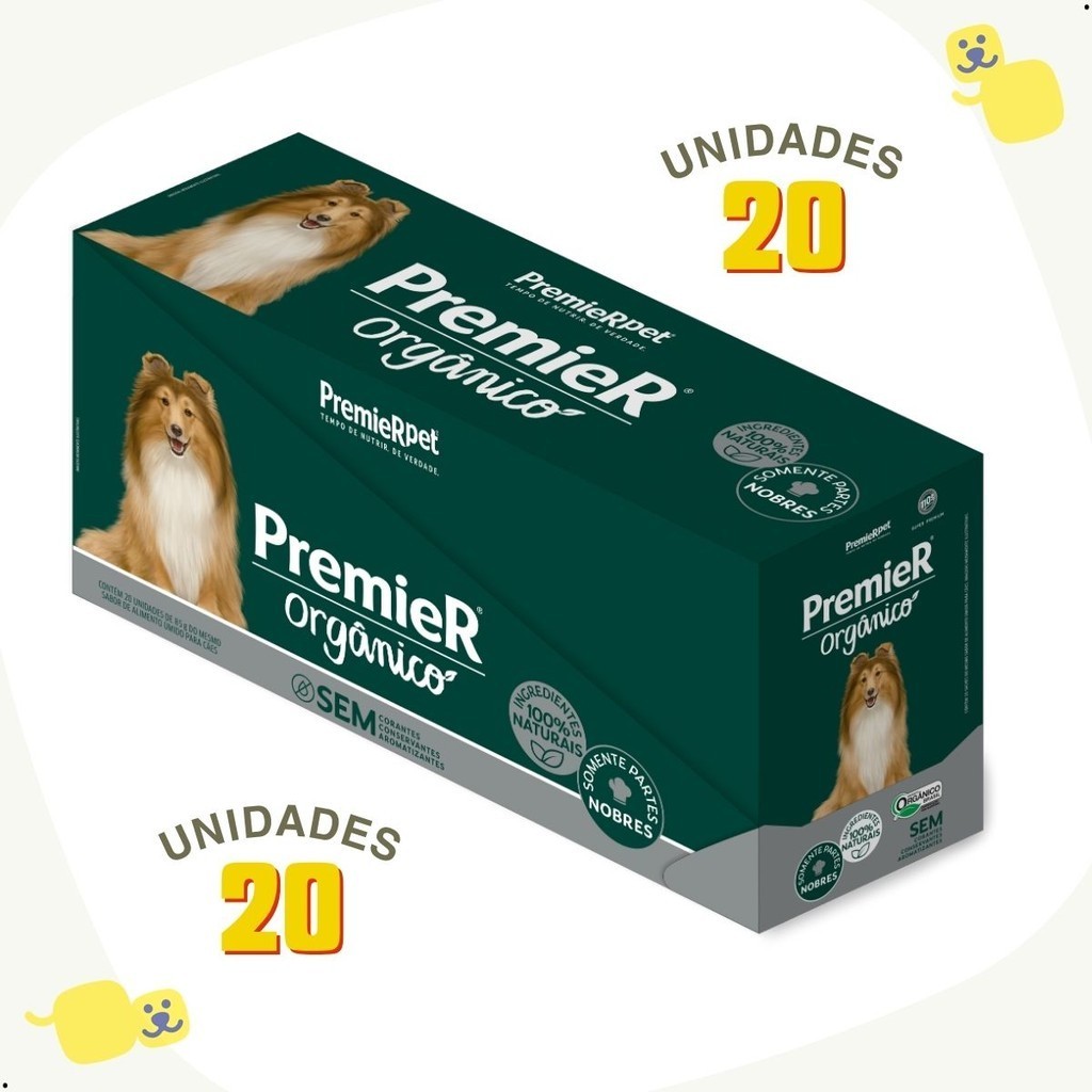 Alimento Úmido Premier Orgânico Cães Adultos Porte Pequeno Frango, Chia e Quinoa 85g 20 unidades